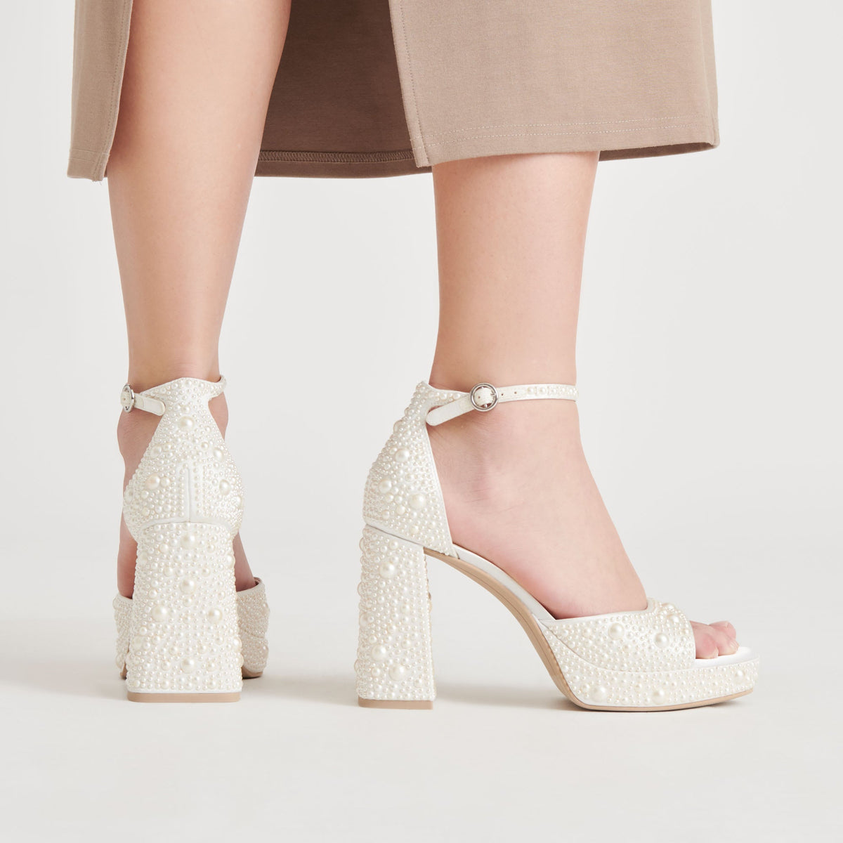 PANDRO PEARL HEELS TRUE WHITE SATIN | Dolce Vita