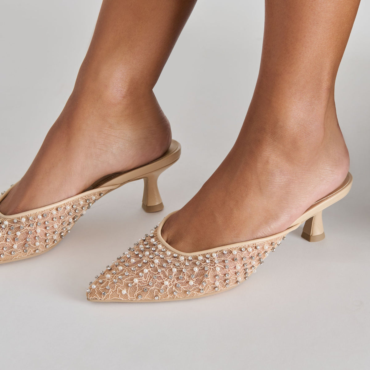 Cleo Pearl Blush Lace Mesh Heels | Dolce Vita