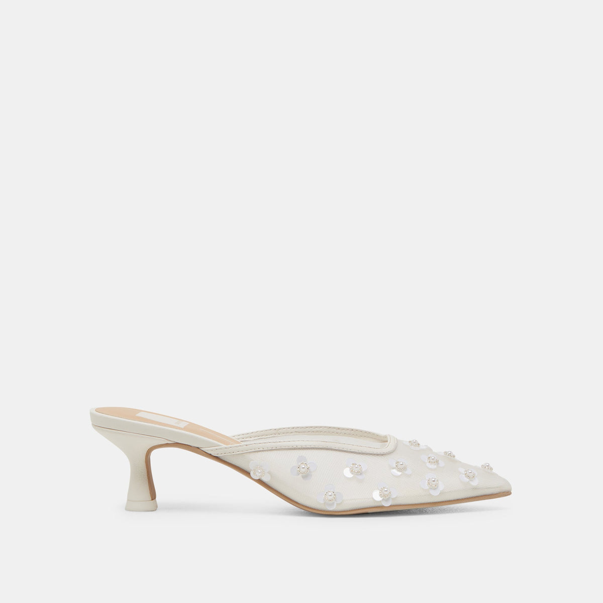 CLARA PEARL HEELS TRUE WHITE DAISY MESH | Dolce Vita