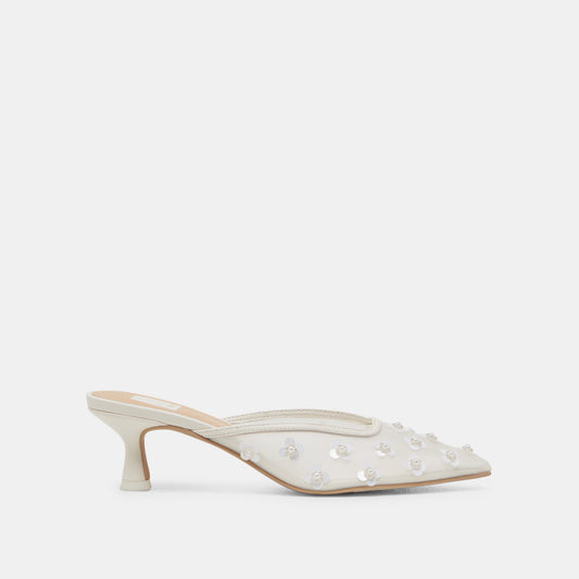 CLARA PEARL HEELS TRUE WHITE DAISY MESH | Dolce Vita