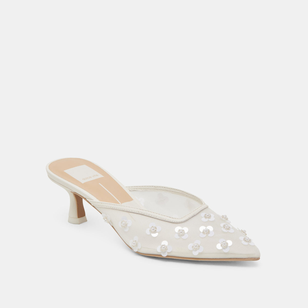 CLARA PEARL HEELS TRUE WHITE DAISY MESH | Dolce Vita
