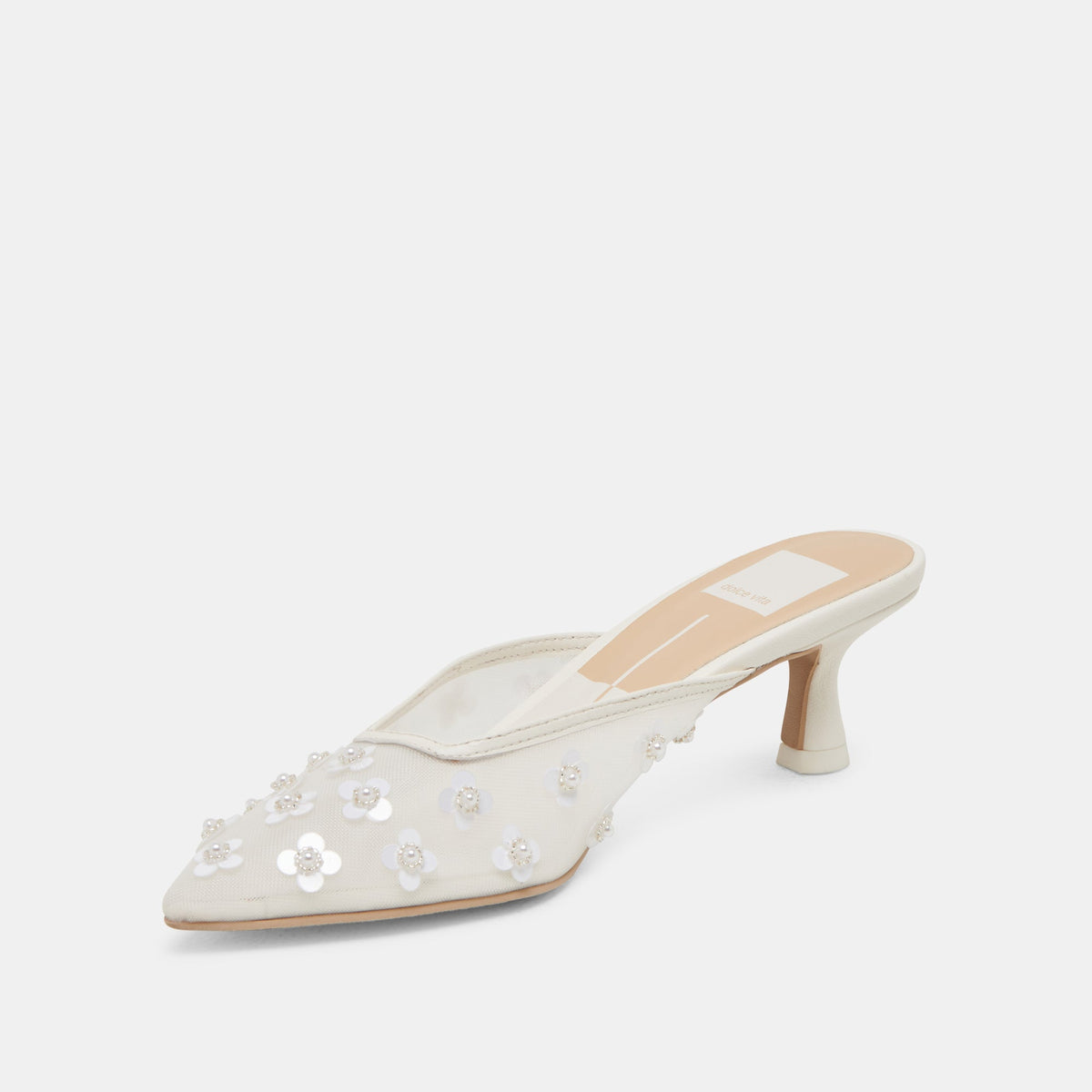 CLARA PEARL HEELS TRUE WHITE DAISY MESH | Dolce Vita