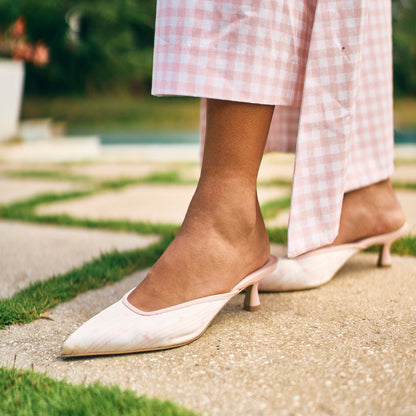 Cleo X Byrdie Gold Pink Floral Satin Heels | Dolce Vita