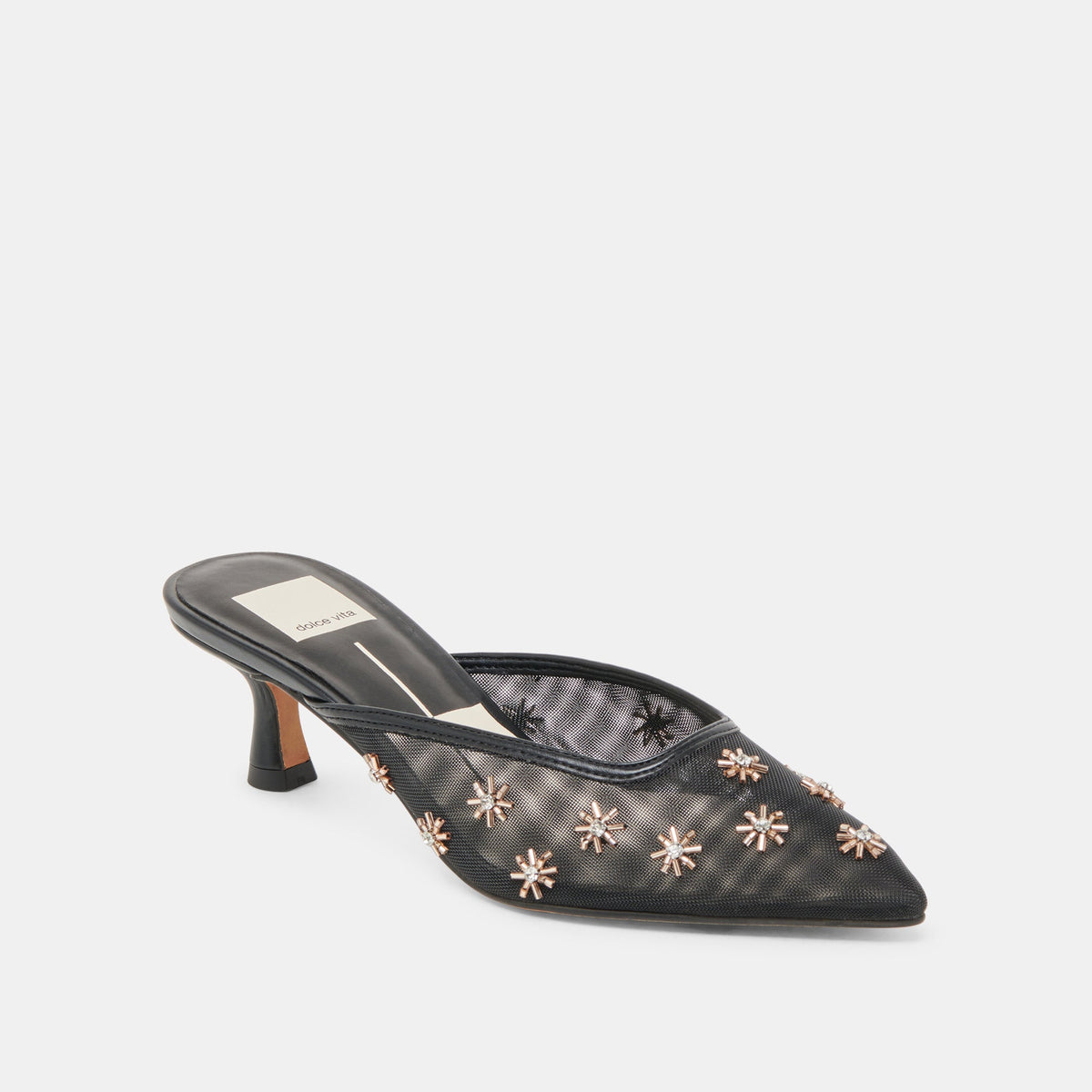 CLARA WIDE HEELS BLACK MESH | Dolce Vita