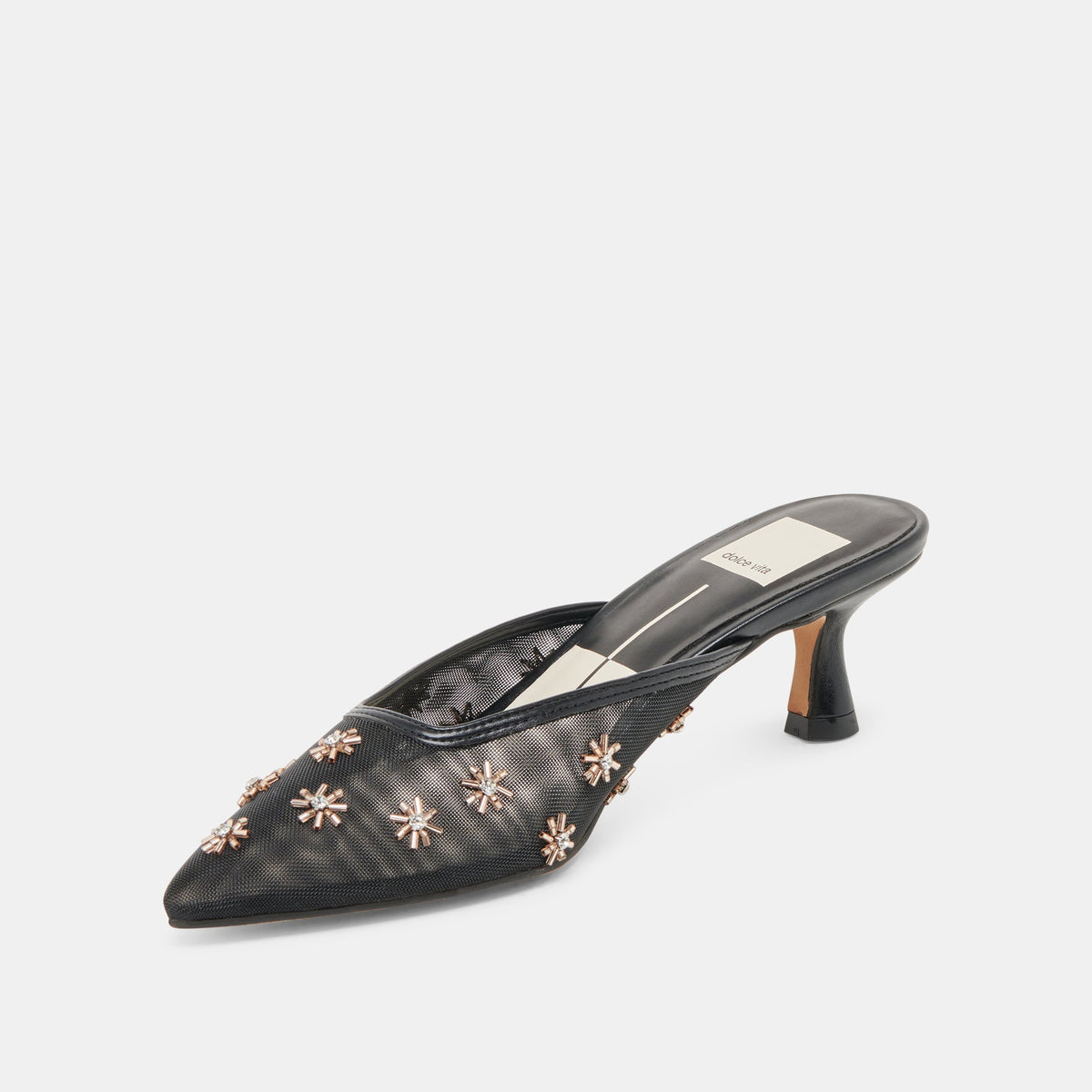 CLARA WIDE HEELS BLACK MESH | Dolce Vita