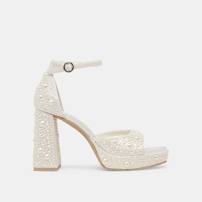 PANDRO PEARL WIDE HEELS TRUE WHITE SATIN | Dolce Vita