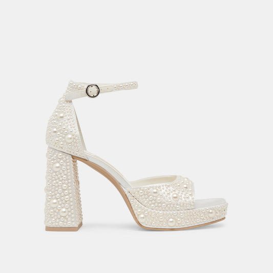 PANDRO PEARL WIDE HEELS TRUE WHITE SATIN | Dolce Vita