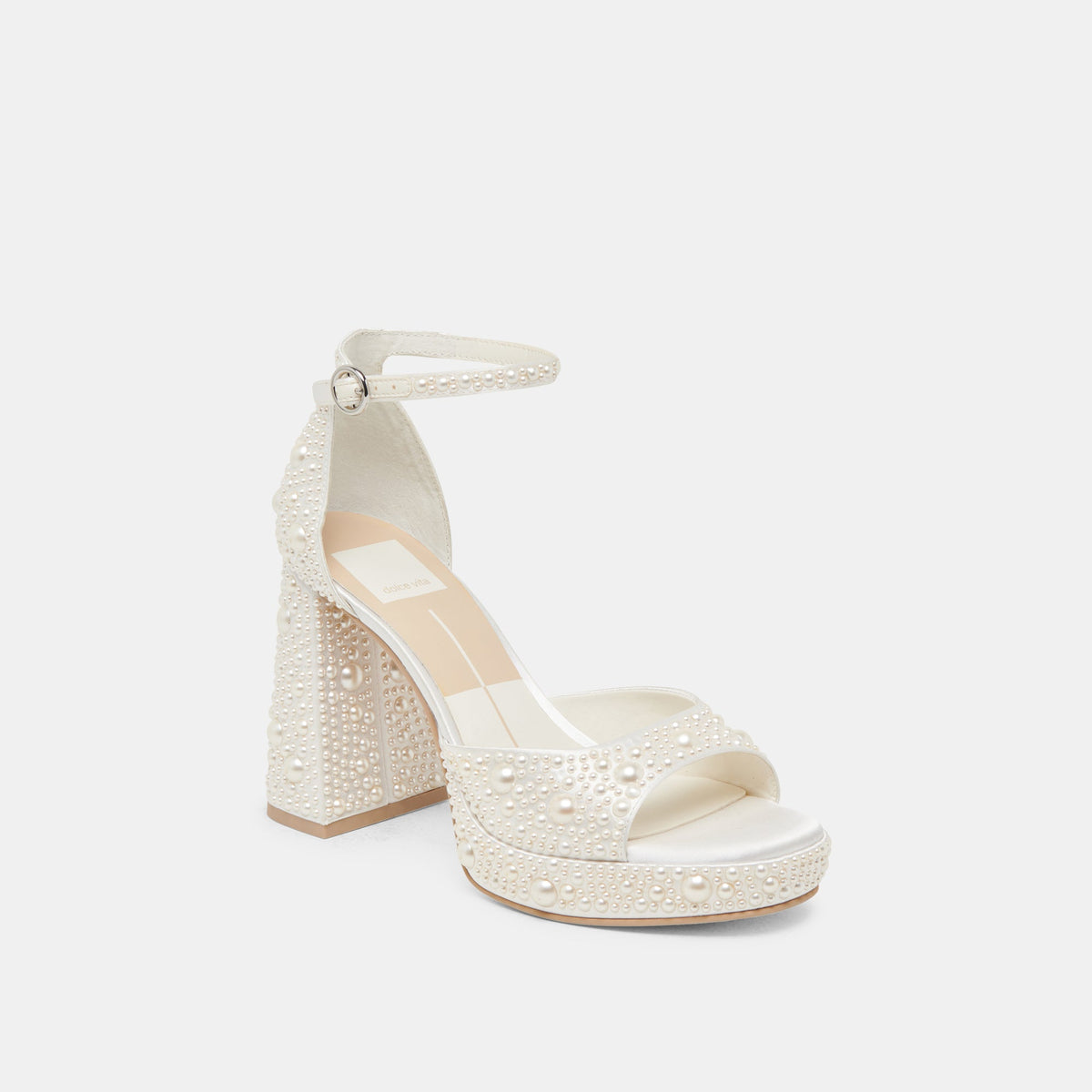 PANDRO PEARL WIDE HEELS TRUE WHITE SATIN | Dolce Vita