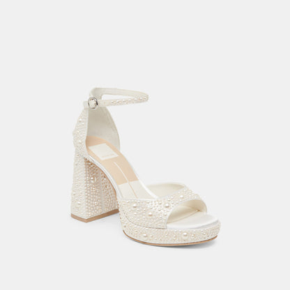 PANDRO PEARL WIDE HEELS TRUE WHITE SATIN | Dolce Vita