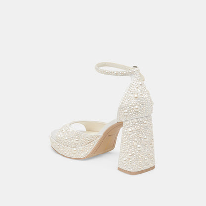 PANDRO PEARL WIDE HEELS TRUE WHITE SATIN | Dolce Vita