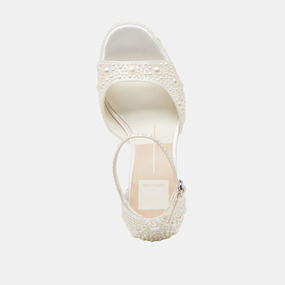 PANDRO PEARL WIDE HEELS TRUE WHITE SATIN | Dolce Vita
