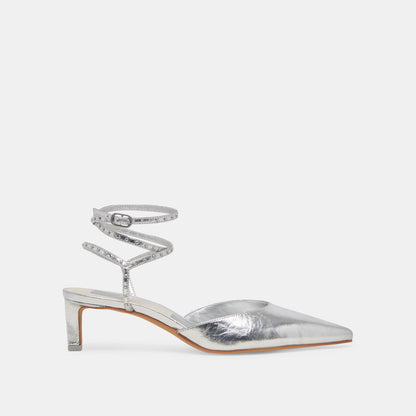 LOKLYN STUD HEELS SILVER CRINKLE PATENT | Dolce Vita