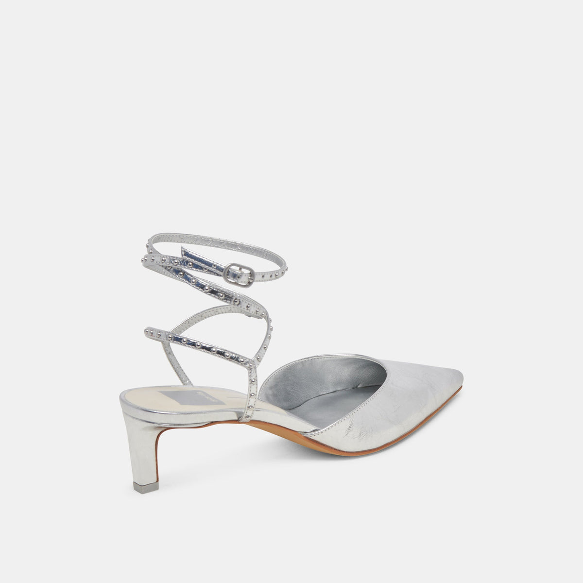 LOKLYN STUD HEELS SILVER CRINKLE PATENT | Dolce Vita
