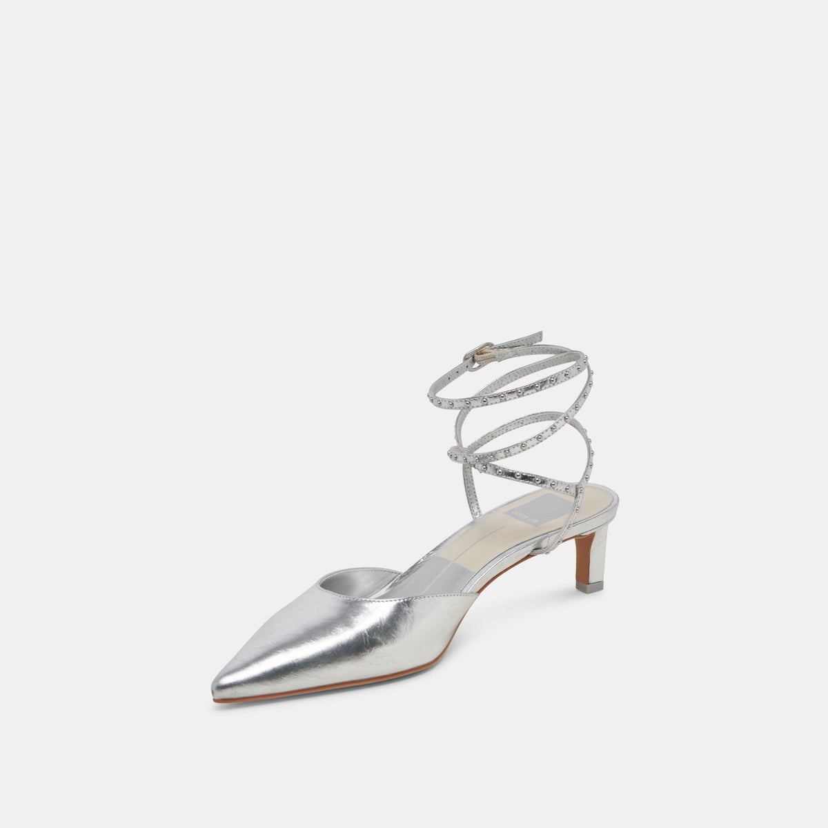 LOKLYN STUD HEELS SILVER CRINKLE PATENT | Dolce Vita