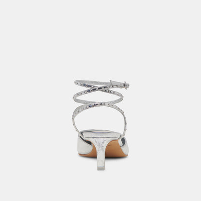 LOKLYN STUD HEELS SILVER CRINKLE PATENT | Dolce Vita