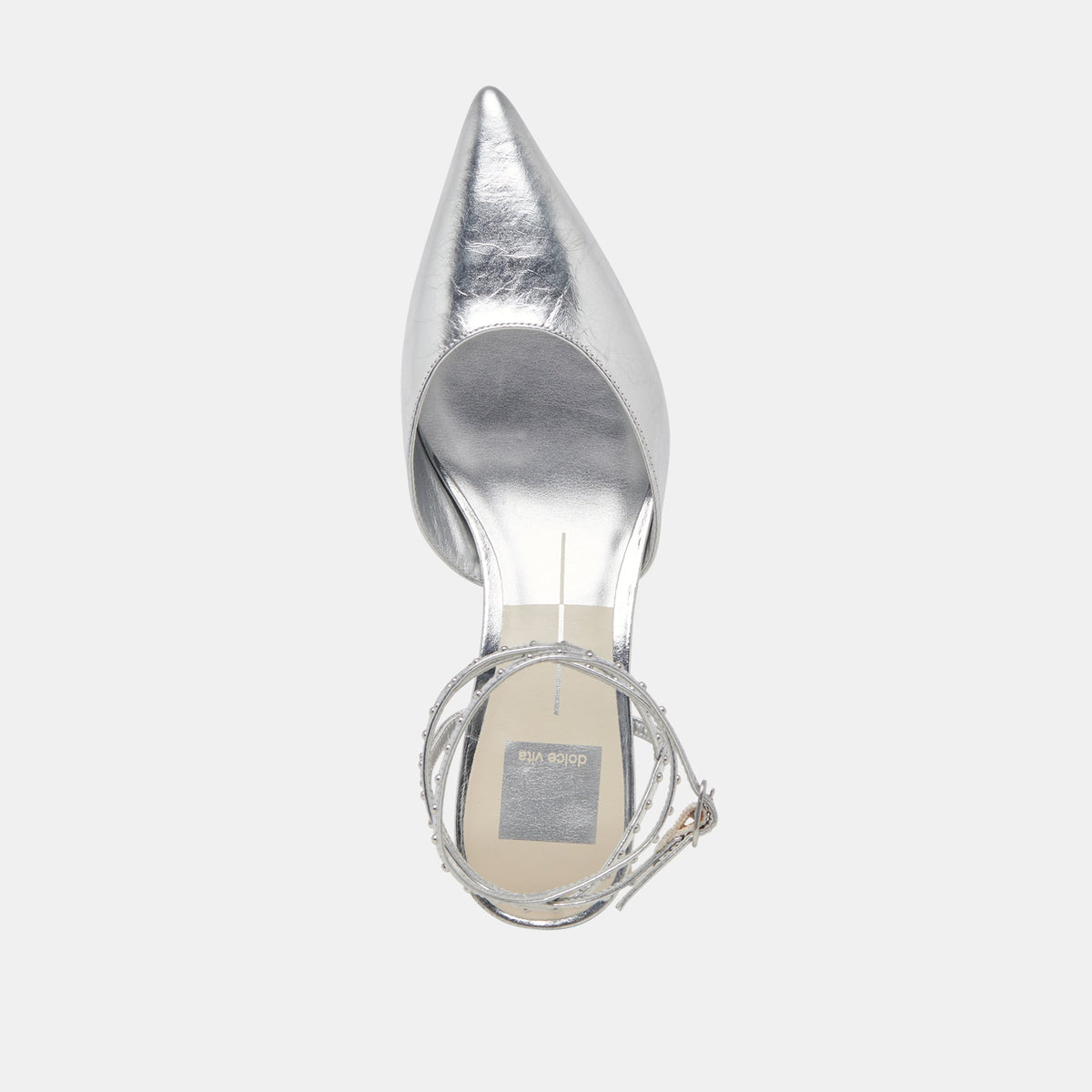 LOKLYN STUD HEELS SILVER CRINKLE PATENT | Dolce Vita