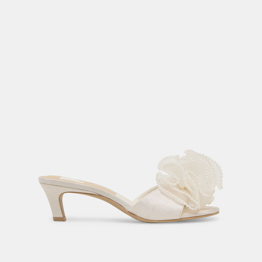 NARITA PEARL HEELS OFF WHITE SATIN | Dolce Vita