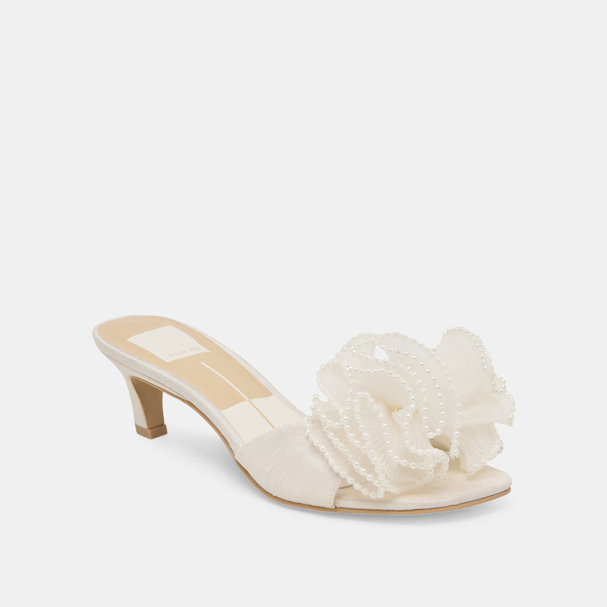 NARITA PEARL HEELS OFF WHITE SATIN | Dolce Vita