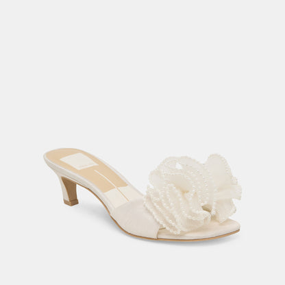 NARITA PEARL HEELS OFF WHITE SATIN | Dolce Vita