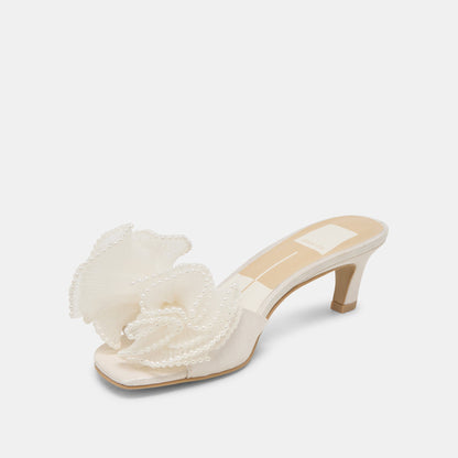 NARITA PEARL HEELS OFF WHITE SATIN | Dolce Vita