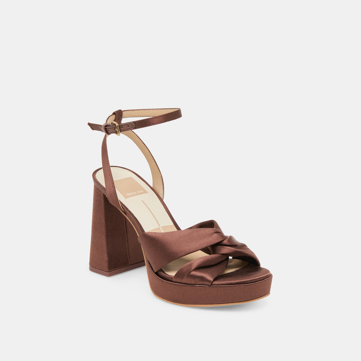 PARLO HEELS MID BROWN SATIN | Dolce Vita