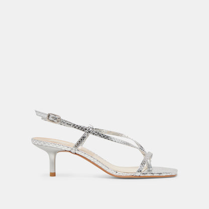 LAURY HEELS SILVER EMBOSSED LEATHER | Dolce Vita