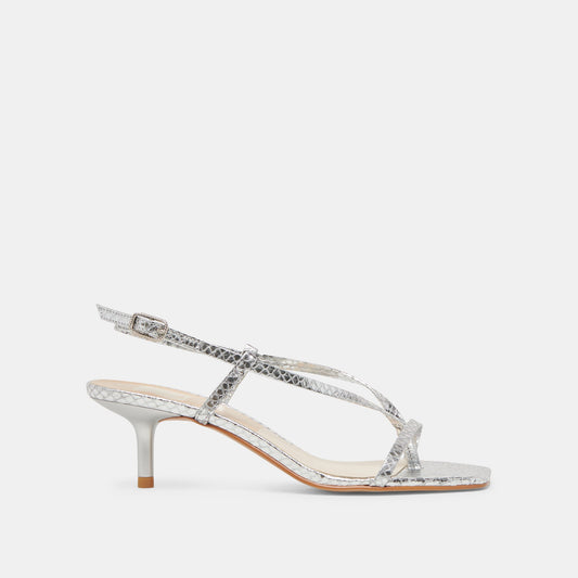 LAURY HEELS SILVER EMBOSSED LEATHER | Dolce Vita
