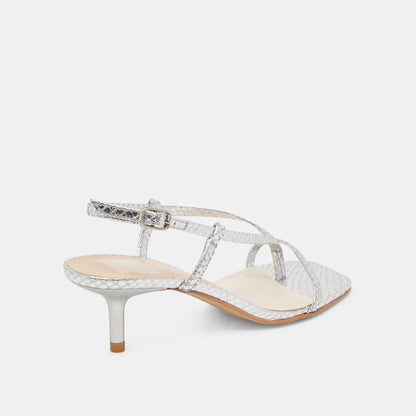 LAURY HEELS SILVER EMBOSSED LEATHER | Dolce Vita