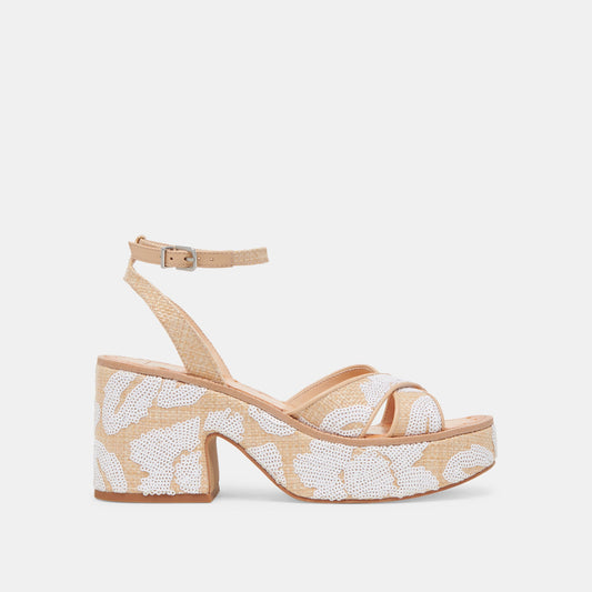 ENIKO HEELS NATURAL MULTI FLORAL SEQUIN | Dolce Vita