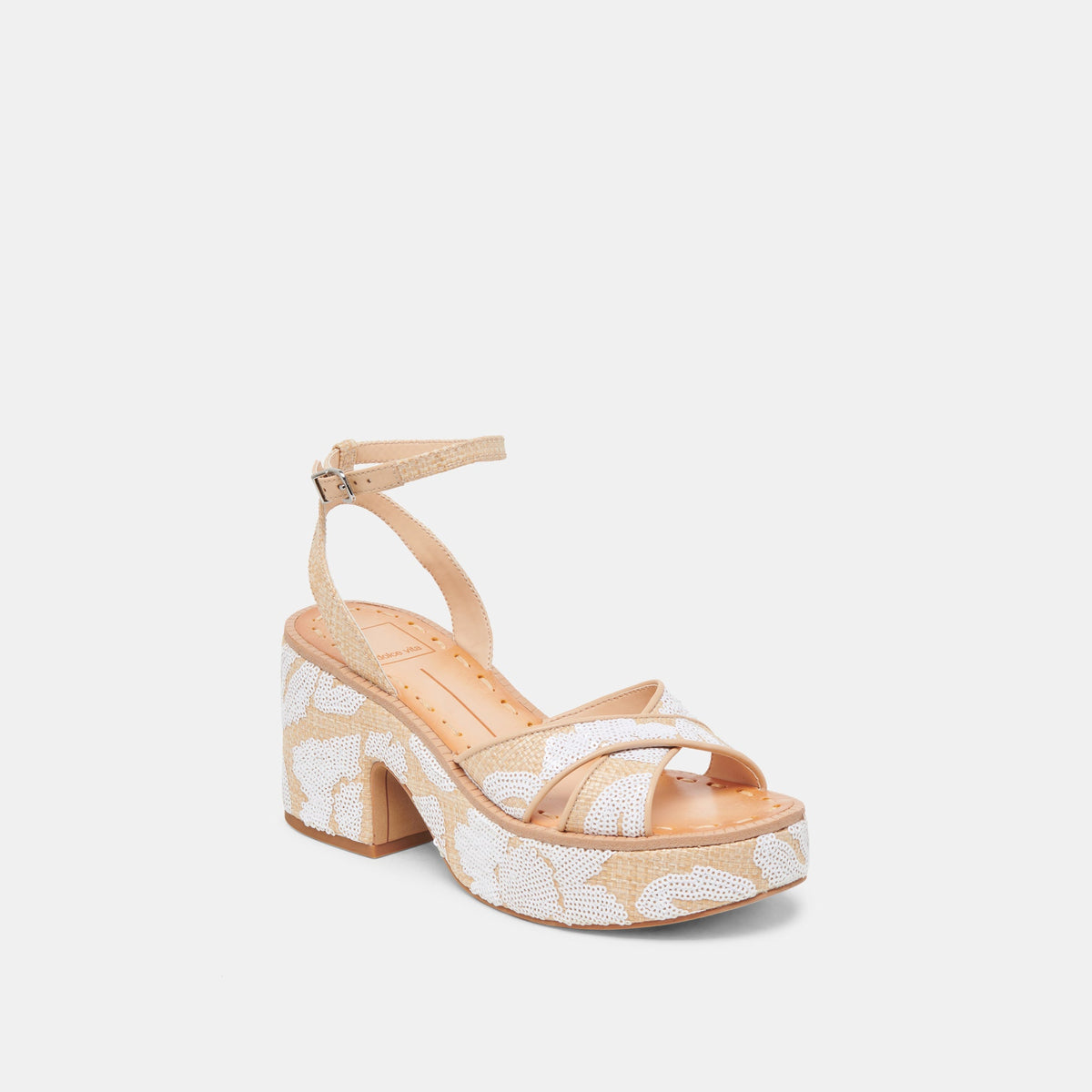 ENIKO HEELS NATURAL MULTI FLORAL SEQUIN | Dolce Vita