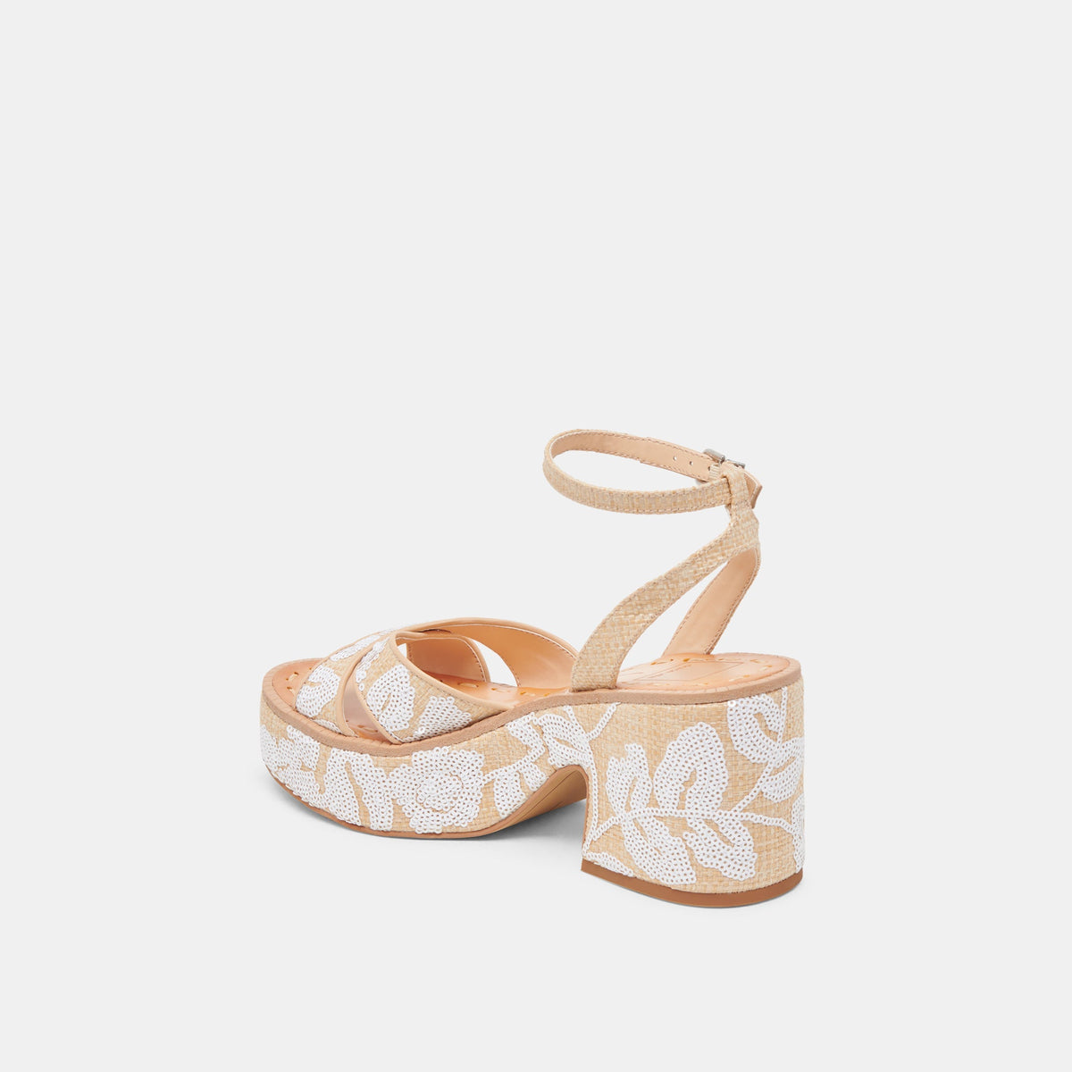 ENIKO HEELS NATURAL MULTI FLORAL SEQUIN | Dolce Vita