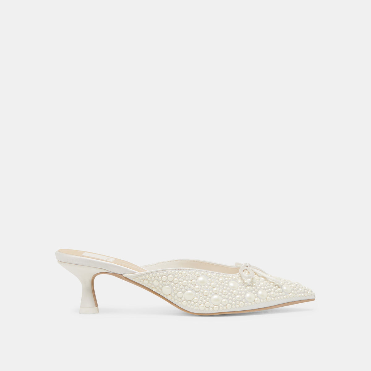 CLAYTN PEARL HEELS TRUE WHITE SATIN | Dolce Vita