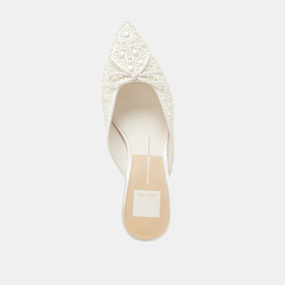 CLAYTN PEARL HEELS TRUE WHITE SATIN | Dolce Vita