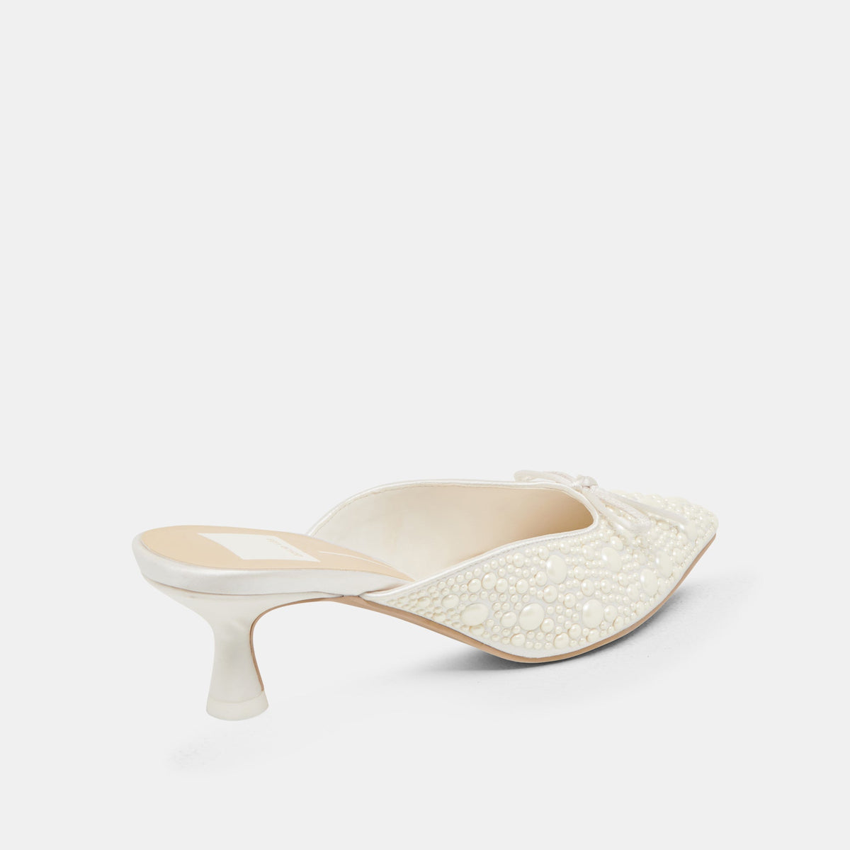 CLAYTN PEARL HEELS TRUE WHITE SATIN | Dolce Vita
