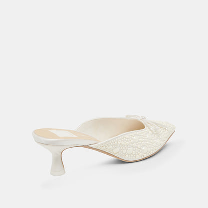 CLAYTN PEARL HEELS TRUE WHITE SATIN | Dolce Vita