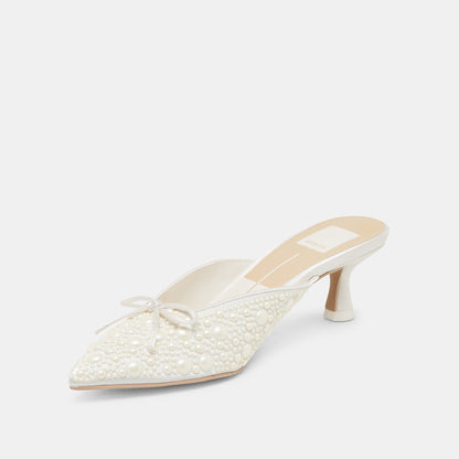 CLAYTN PEARL HEELS TRUE WHITE SATIN | Dolce Vita