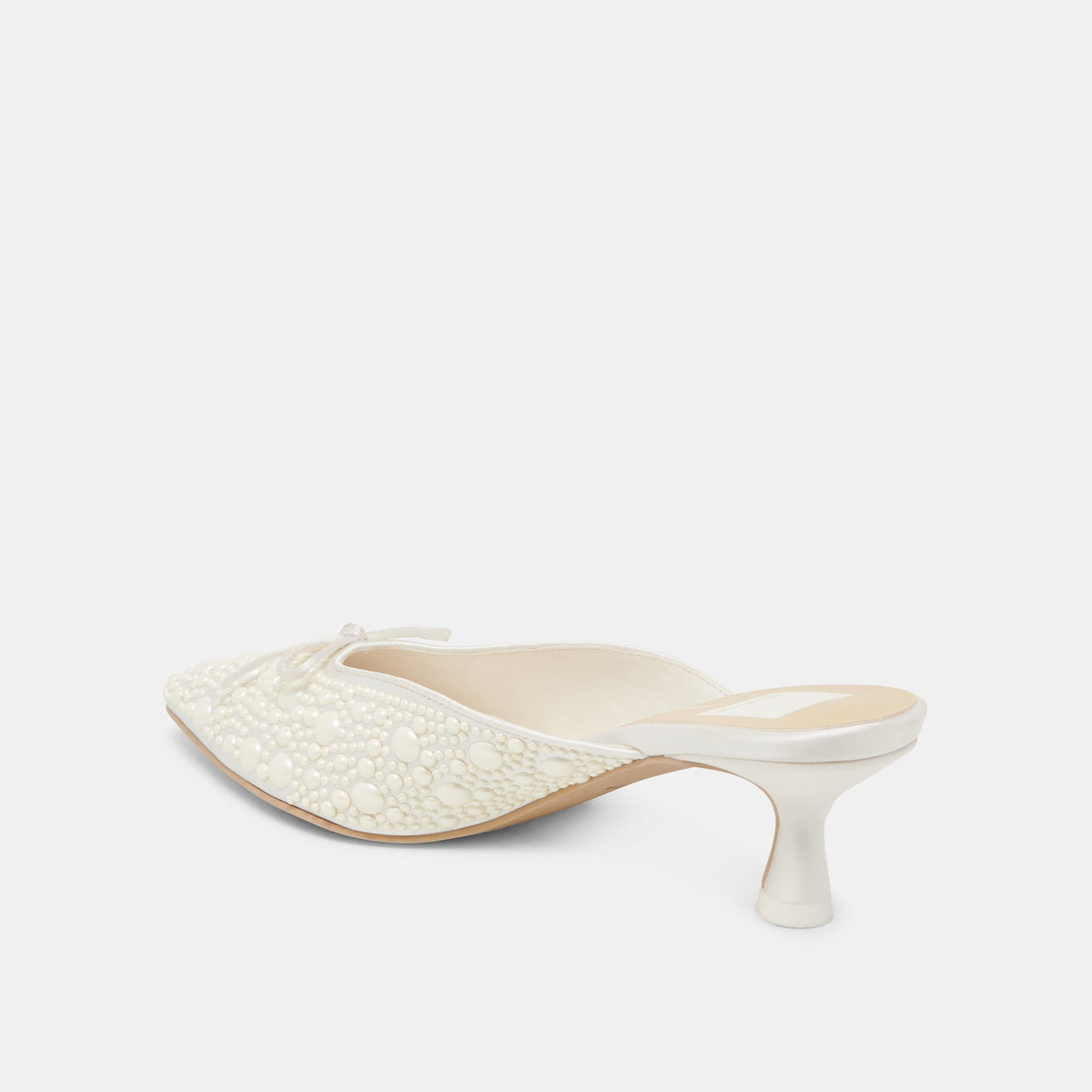 CLAYTN PEARL HEELS TRUE WHITE SATIN | Dolce Vita