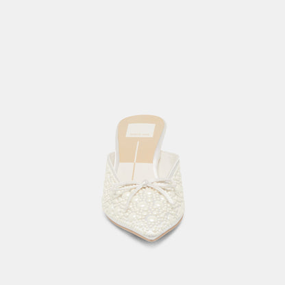 CLAYTN PEARL HEELS TRUE WHITE SATIN | Dolce Vita