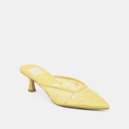 CLARA WIDE HEELS LEMON MESH | Dolce Vita