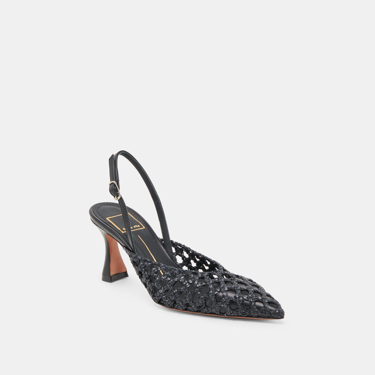 GLORIA HEELS BLACK WOVEN | Dolce Vita