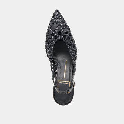 GLORIA HEELS BLACK WOVEN | Dolce Vita
