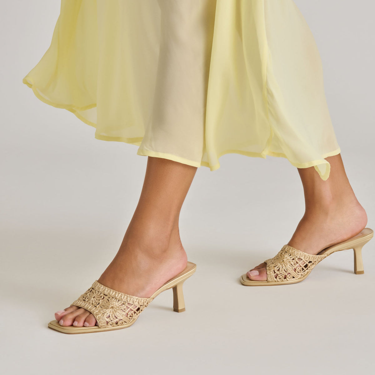MAYLAH HEELS LIGHT GOLD MACRAME | Dolce Vita