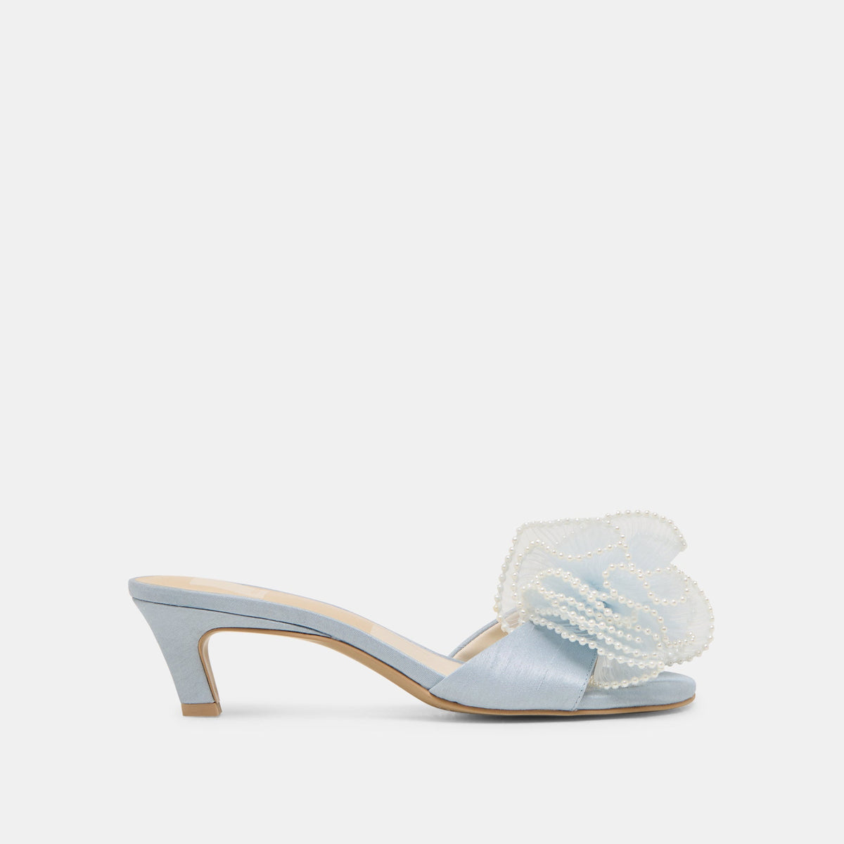 NARITA PEARL HEELS LIGHT BLUE SATIN | Dolce Vita