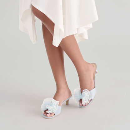 NARITA PEARL HEELS LIGHT BLUE SATIN | Dolce Vita