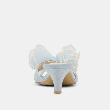 NARITA PEARL HEELS LIGHT BLUE SATIN | Dolce Vita