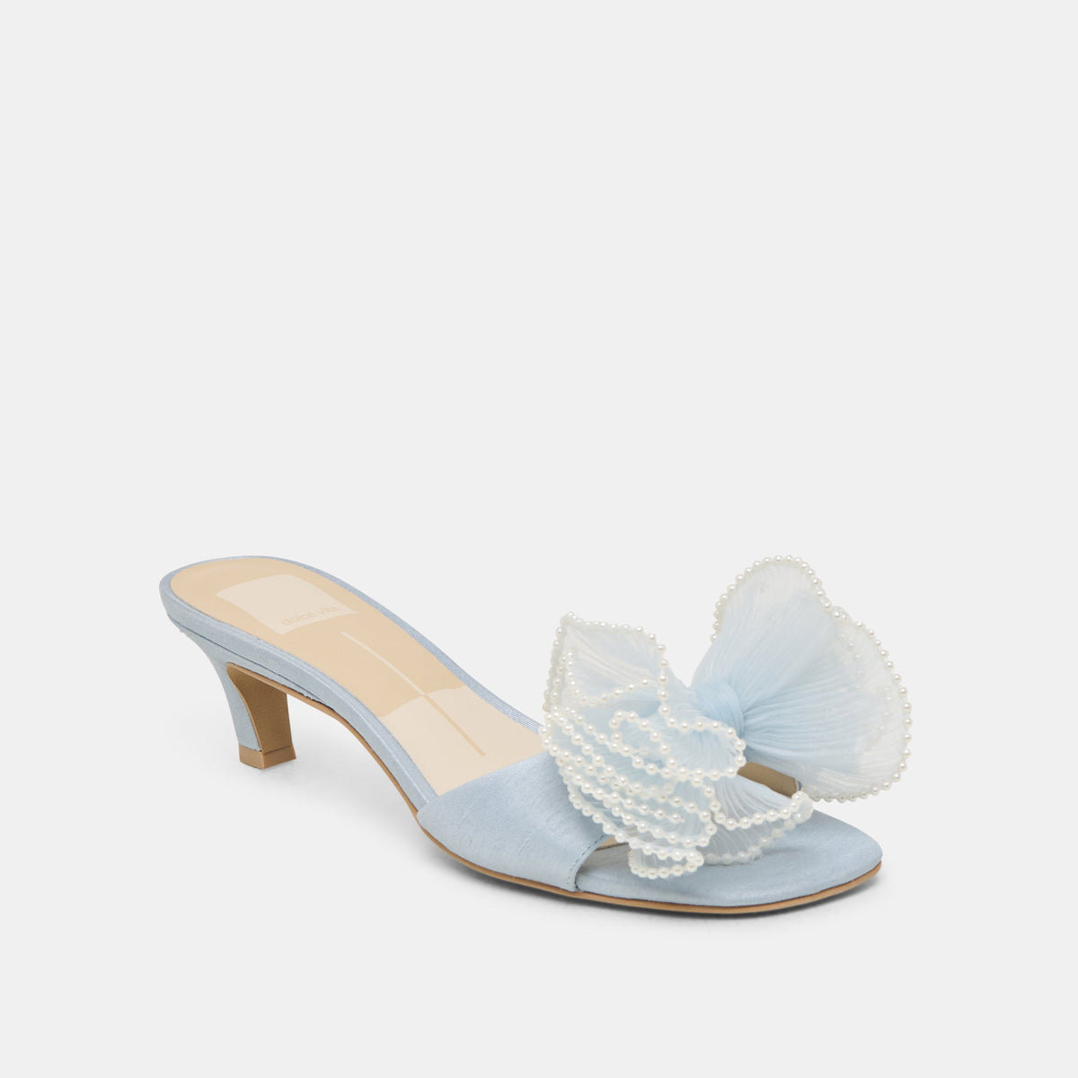 NARITA PEARL HEELS LIGHT BLUE SATIN | Dolce Vita