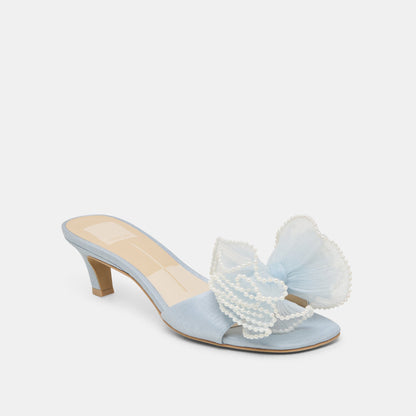 NARITA PEARL HEELS LIGHT BLUE SATIN | Dolce Vita