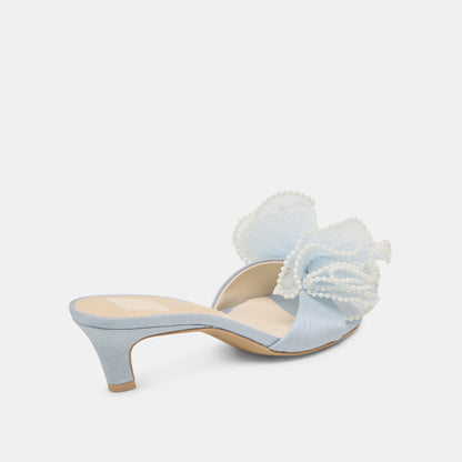 NARITA PEARL HEELS LIGHT BLUE SATIN | Dolce Vita
