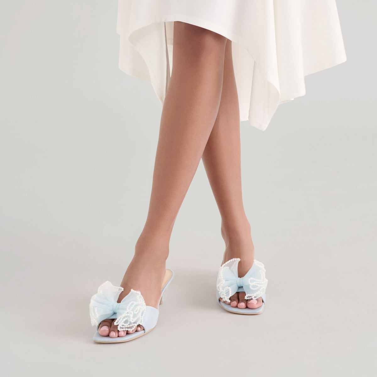 NARITA PEARL HEELS LIGHT BLUE SATIN | Dolce Vita
