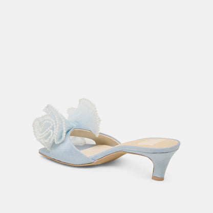 NARITA PEARL HEELS LIGHT BLUE SATIN | Dolce Vita